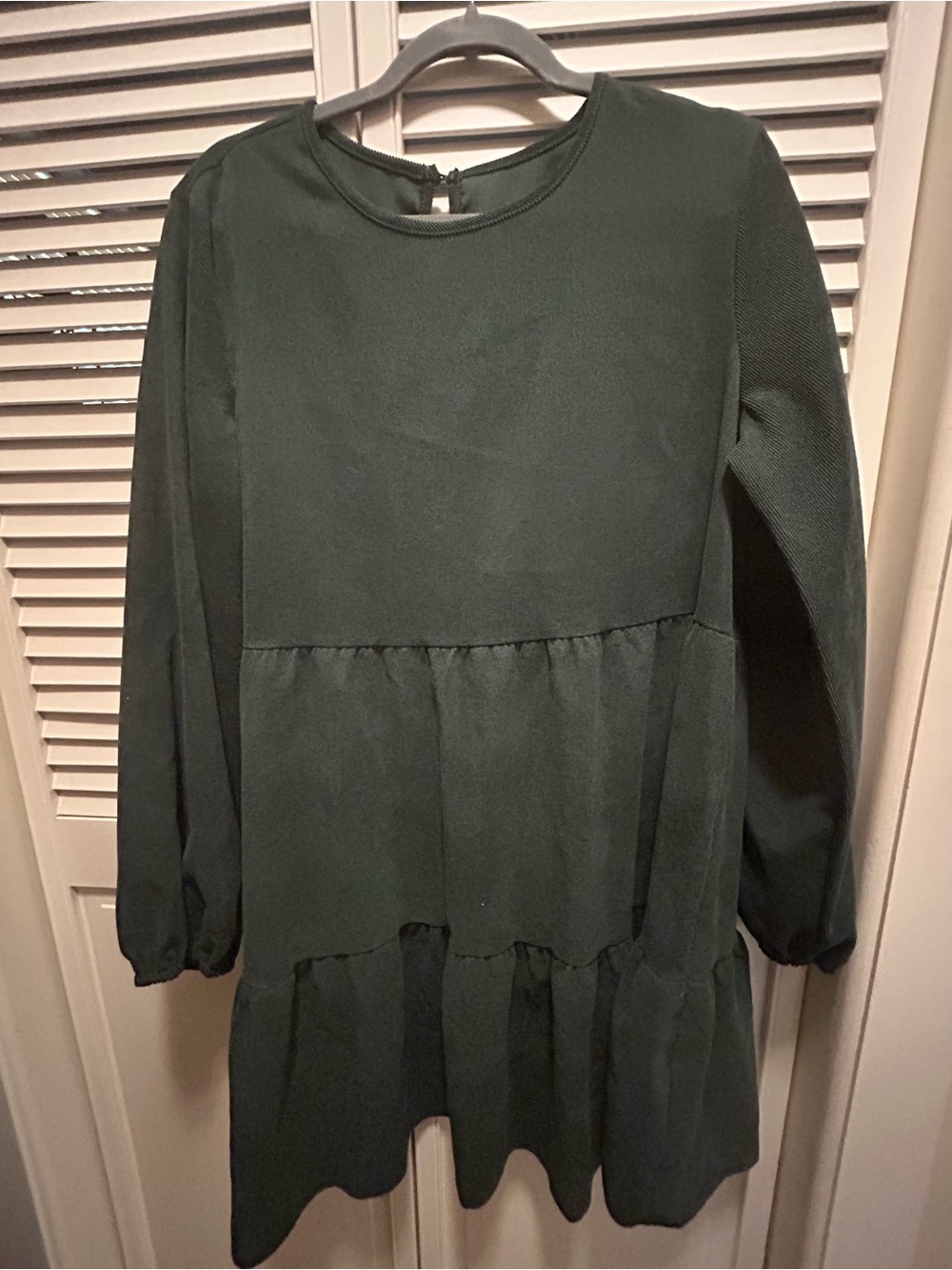Long Sleeve Tiered Dress in Dark Green